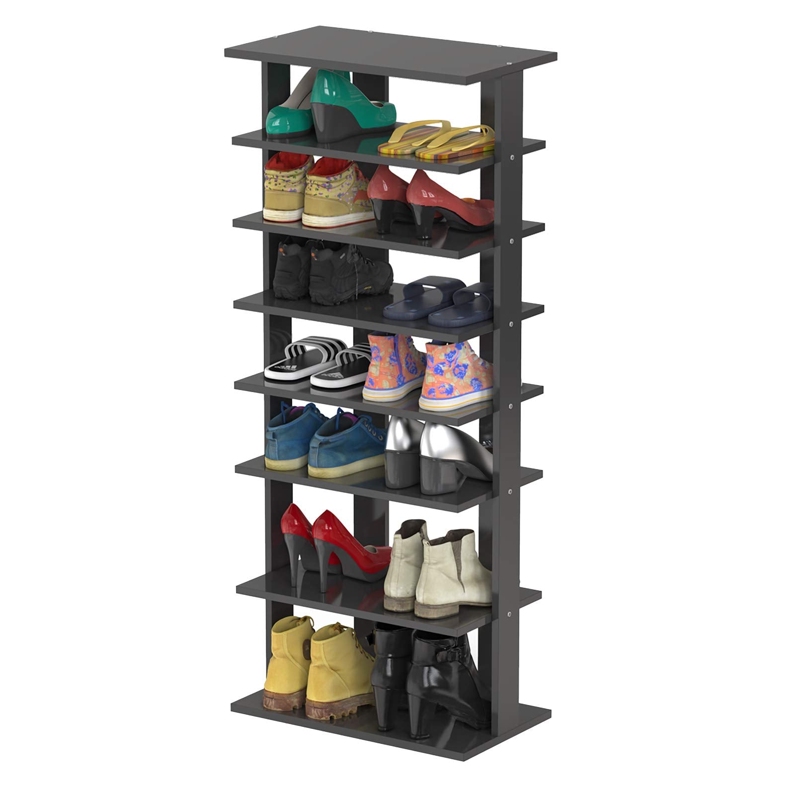 7-Tier Vertical Shoe Rack Storage Organizer Shoes Stand Shelf Hallway White  Wood