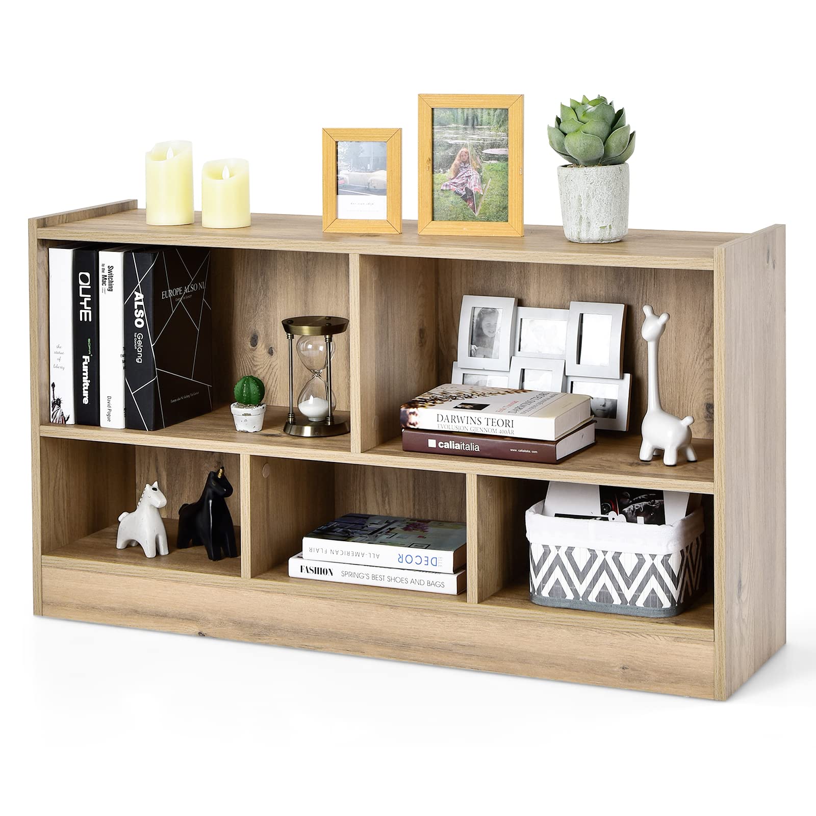 Tangkula 4-cube Bookcase Floor Open Wooden Bookshelf With 2 Anti