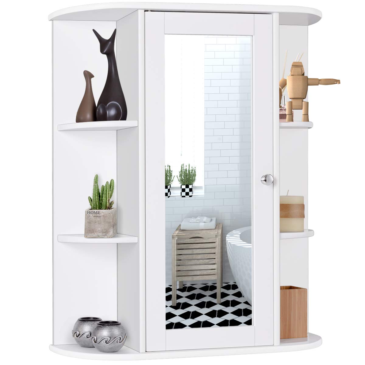 Bathroom Storage Cabinet, Medicine Cabinets for Bathroom with Mirror, 2  Doors 4 Adjustable Shelf + 3 Christmas Style Storage Basket, White Wood  Cabinet Wall Mounted for Bathroom Laundry Room Kitchen