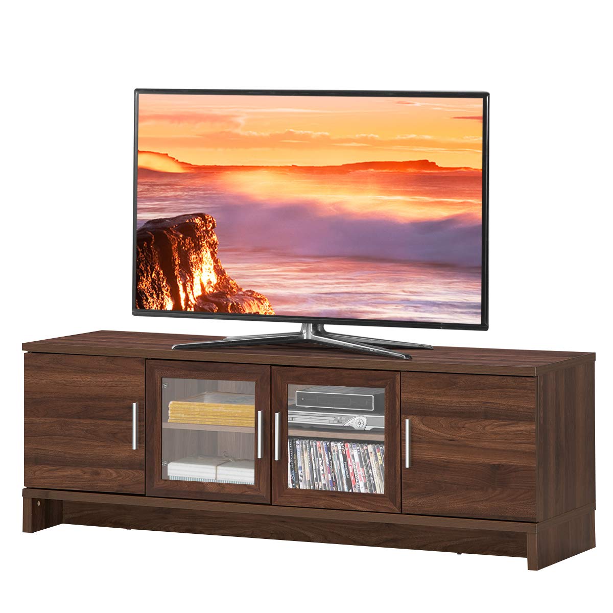 Tangkula Wood TV Stand for TVs up to 65 Inch Flat Screen, Modern  Entertainment Center with 8 Open Shelves, Universal TV Storage Cabinet for  Living