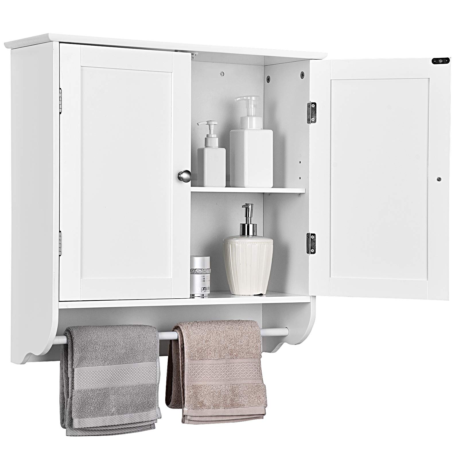 TANGKULA Wall Mount Bathroom Cabinet Wooden Medicine Cabinet Storage  Organizer with 2-Doors and 1- Shelf Cottage Collection Wall Cabinet White 