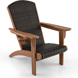 Tangkula Patio Wicker Adirondack Chair, HDPE Lounge Chair w/Rattan Padded Seat & Back