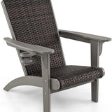 Tangkula Patio Wicker Adirondack Chair, HDPE Lounge Chair w/Rattan Padded Seat & Back