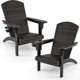 Tangkula Patio Wicker Adirondack Chair, HDPE Lounge Chair w/Rattan Padded Seat & Back