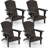 Tangkula Patio Wicker Adirondack Chair, HDPE Lounge Chair w/Rattan Padded Seat & Back