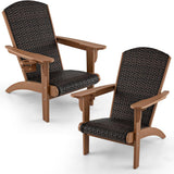 Tangkula Patio Wicker Adirondack Chair, HDPE Lounge Chair w/Rattan Padded Seat & Back