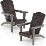 Tangkula Patio Wicker Adirondack Chair, HDPE Lounge Chair w/Rattan Padded Seat & Back