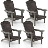 Tangkula Patio Wicker Adirondack Chair, HDPE Lounge Chair w/Rattan Padded Seat & Back