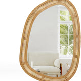 Tangkula Rattan Wall Mirror, Bohemian Irregular Wall Mounted Decorative Mirror w/Wooden Frame