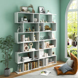 Tangkula 6-Tier Wooden Bookcase, S Shaped Bookshelf, 31.5''L x 9''W x 75''H, Display Shelf w/Anti-Tipping Device