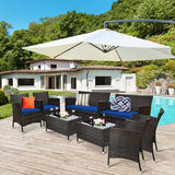 Tangkula 4-PCS or 8-PCS Patio Rattan Conversation Set, Outdoor Wicker Furniture Set with Tempered Glass Coffee Table &Thick Cushion