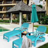 Outdoor Chaise Lounge Chair, 5-Position Adjustable Recliner with Storage Box and Flexible Wheels