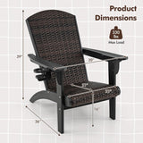 Tangkula Patio Wicker Adirondack Chair, HDPE Lounge Chair w/Rattan Padded Seat & Back