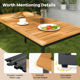 Tangkula 3 Pieces Outdoor Dining Set for 6 People, 55 inch Rectangle Patio Table & 2 Benches with Acacia Wood Tabletop