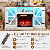 Tangkula 58” Fireplace TV Stand with 23” 3-Side Glass Electric Fireplace