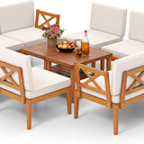 Tangkula 5/10 Pieces Acacia Wood Patio Furniture Set, Outdoor Sectional Conversation Set with Cushions