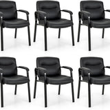 Tangkula Waiting Room Chairs, Upholstered PU Leather Conference Room Chairs with Padded Armrests, Black