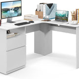 Tangkula L-Shaped Desk with 2 Storage Drawers, 59” Corner Computer Desk with File Drawer & Open Shelf