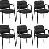 Tangkula Waiting Room Guest Chairs, Upholstered PU Leather Conference Room Chairs with Integrated Armrests, Black