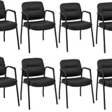 Tangkula Waiting Room Guest Chairs, Upholstered PU Leather Conference Room Chairs with Integrated Armrests, Black