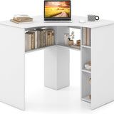 Tangkula Corner Desk with Storage Shelves, Space-Saving Triangle Study Writing Desk with Adjustable Shelves