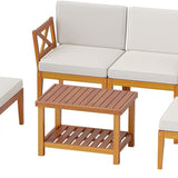 Tangkula 5 Pieces Acacia Wood Patio Furniture Set, Outdoor Sectional Conversation Set with Cushions