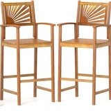 Tangkula Set of 2/4 Outdoor Acacia Wood Bar Stools, Bar Height Patio Chairs with Backrests