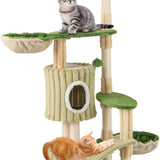 Tangkula 63 Inch Tall Cat Tree, Cute Green Cat Tower with 2 Condos, Plush Top Perch, 2 Basket Beds