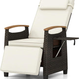 Tangkula Patio Wicker Recliner Chair, Rattan Lounge Chair w/Adjustable Backrest & Footrest