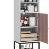 Tangkula Tall Bathroom Storage Cabinet with 1 Door and 4 Shelves, 57" H Narrow Floor Cabinet with Adjustable Shelves