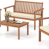 Tangkula 4 Piece Patio Wood Furniture Set, Acacia Wood Sofa Set w/Loveseat, 2 Chairs & Coffee Table