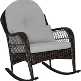 Patio Wicker Rocking Chair, Outdoor PE Rattan Rocker with Seat and Back Cushion