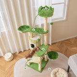 Tangkula 63 Inch Tall Cat Tree, Cute Green Cat Tower with 2 Condos, Plush Top Perch, 2 Basket Beds