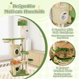 Tangkula 63 Inch Tall Cat Tree, Cute Green Cat Tower with 2 Condos, Plush Top Perch, 2 Basket Beds