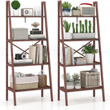 Tangkula 4 Tier Bamboo Ladder Bookshelf, Freestanding Plant Display Stand