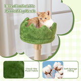 Tangkula 63 Inch Tall Cat Tree, Cute Green Cat Tower with 2 Condos, Plush Top Perch, 2 Basket Beds