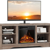 Tangkula Fireplace TV Stand for 65 Inches TV, 18” Electric Fireplace with Remote, 7-Level Brightness and 750W/1500W Heat Setting