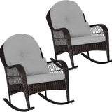 Patio Wicker Rocking Chair, Outdoor PE Rattan Rocker with Seat and Back Cushion