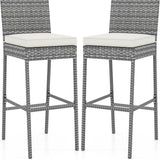 Tangkula Set of 2 Patio Wicker Barstools, Outdoor Bar Height Chair