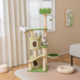 Tangkula 63 Inch Tall Cat Tree, Cute Green Cat Tower with 2 Condos, Plush Top Perch, 2 Basket Beds