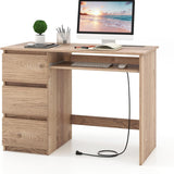 Tangkula Computer Desk with 3 Storage Drawers & Built-in Charging Station, Home Office Desk with Keyboard Tray