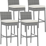 Tangkula Set of 2 Patio Wicker Barstools, Outdoor Bar Height Chair