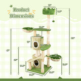 Tangkula 63 Inch Tall Cat Tree, Cute Green Cat Tower with 2 Condos, Plush Top Perch, 2 Basket Beds