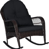 Patio Wicker Rocking Chair, Outdoor PE Rattan Rocker with Seat and Back Cushion