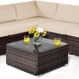 Tangkula 6 Pieces Patio Furniture Set, Outdoor Wicker Conversation Set with Glass Coffee Table