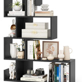 Tangkula S-Shaped Bookshelf, 5-Tier Modern Geometric Stepped Bookcase with Anti-Tipping Kits