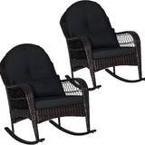 Patio Wicker Rocking Chair, Outdoor PE Rattan Rocker with Seat and Back Cushion