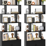 Tangkula S Shaped Bookshelf with Cabinet, 6-Tier Bookcase with Doors, Freestanding Geometric Bookshelves for Living Room