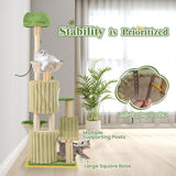 Tangkula 63 Inch Tall Cat Tree, Cute Green Cat Tower with 2 Condos, Plush Top Perch, 2 Basket Beds