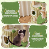 Tangkula 63 Inch Tall Cat Tree, Cute Green Cat Tower with 2 Condos, Plush Top Perch, 2 Basket Beds